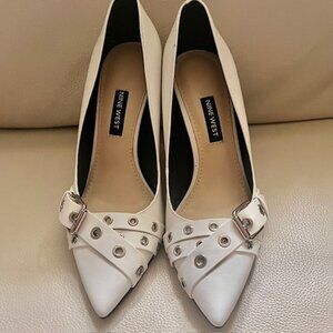 9 West White Leather Pumps